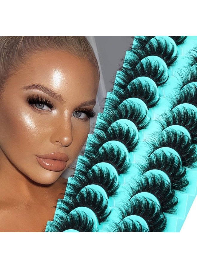 False Eyelashes Fluffy Mink Cat Eye Lashes Strip Pack 10 Pairs 18Mm Wispy D Curl Fake Lashes That Look Like Extensions 8D Full Dramatic Eyelash By Goddvenus