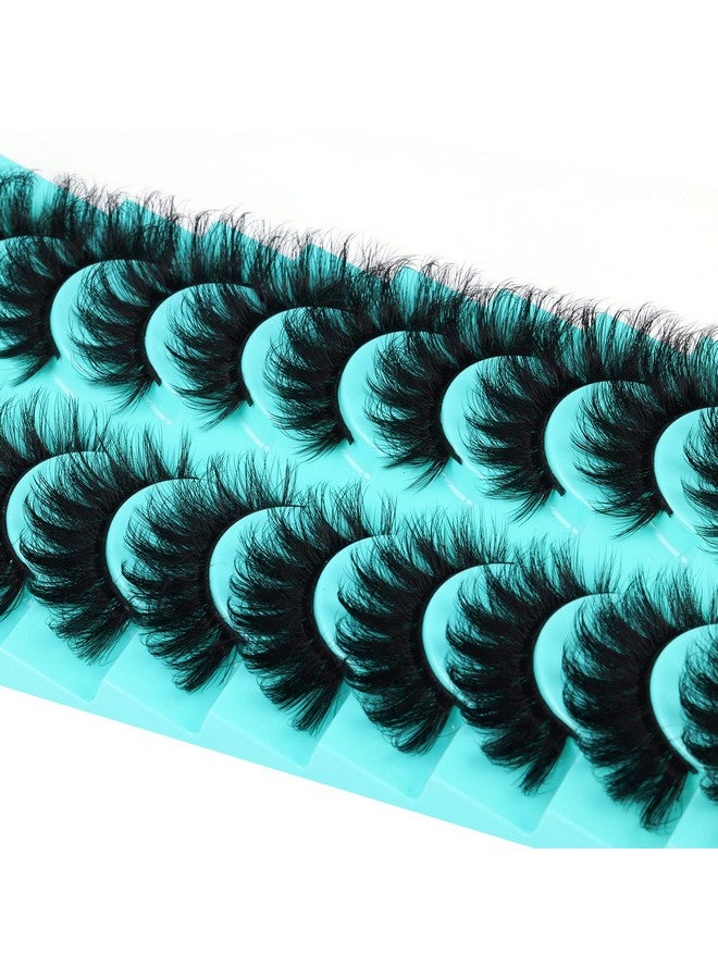 False Eyelashes Fluffy Mink Cat Eye Lashes Strip Pack 10 Pairs 18Mm Wispy D Curl Fake Lashes That Look Like Extensions 8D Full Dramatic Eyelash By Goddvenus