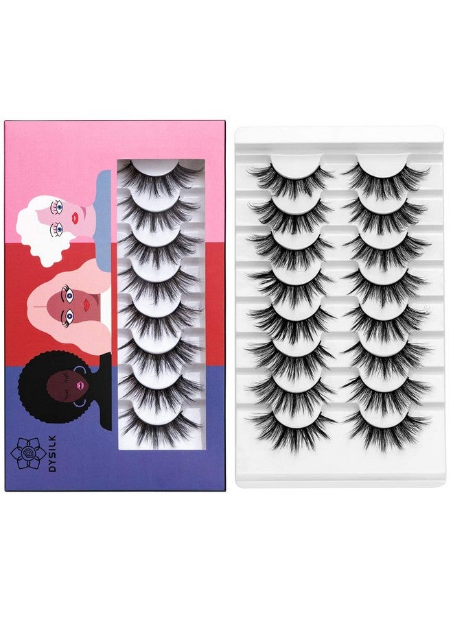 Eyelashes Natural Look 8 Pairs 5D Lashes 17Mm Mink Eyelashes Fluffy Lashes Pack Cat Eye Soft Reusable