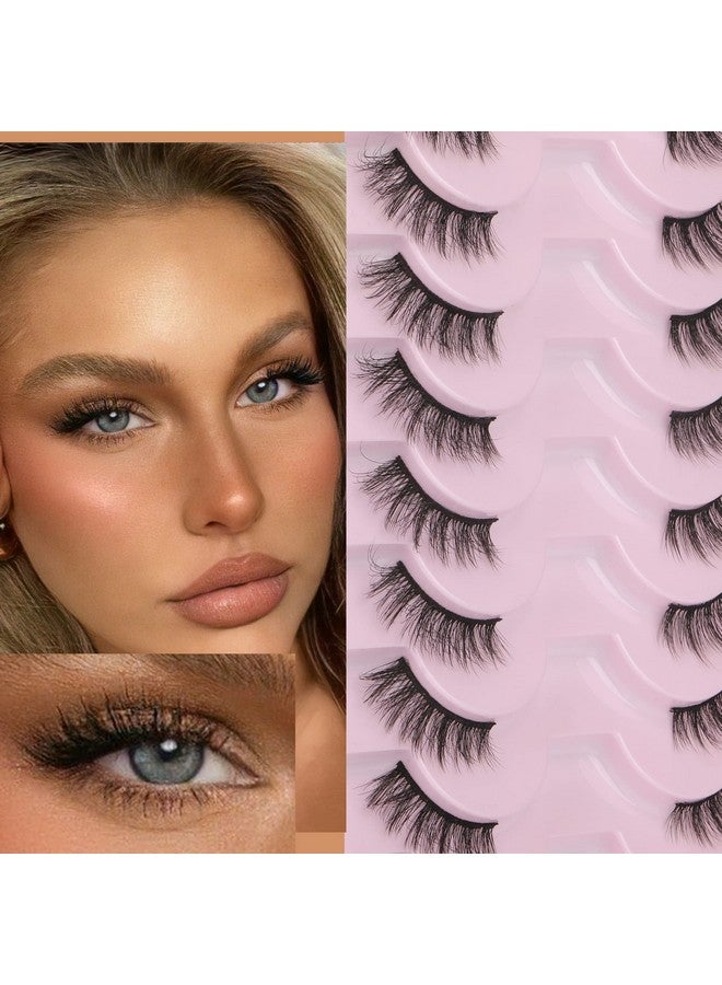 Half Lashes Natural Look Wispy 10 Pairs Cat Eye Lashes 3D False Eyelashes Fluffy Soft 15Mm Short Faux Mink Lashes Sets Pack