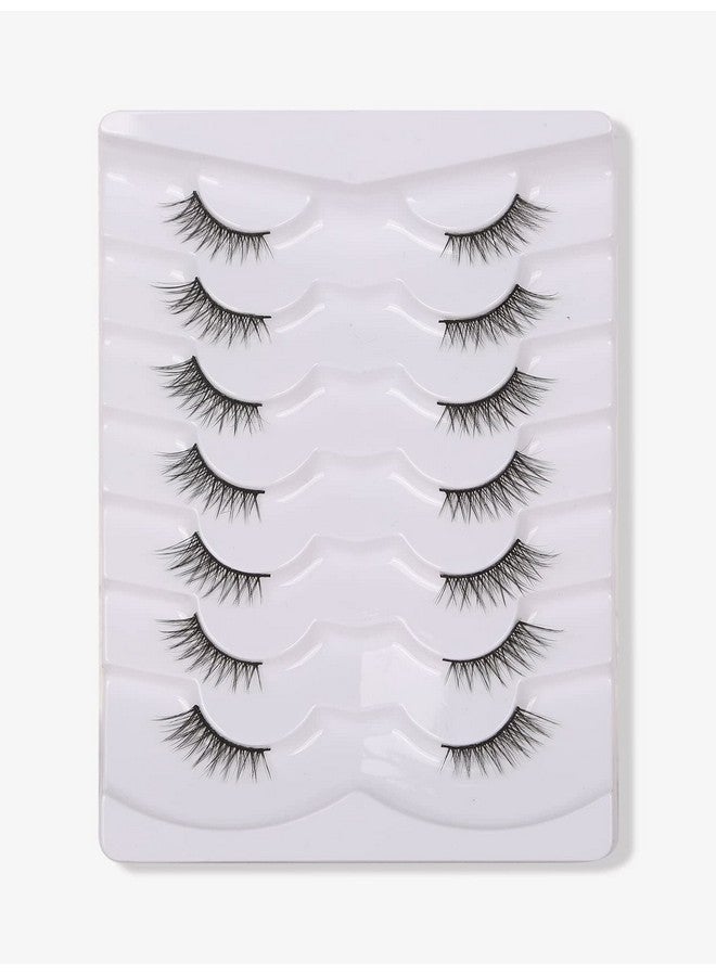 False Eyelashes Natural Half Lashes Short Wispy Lashes Pack Cat Eye 3D Faux Mink Lashes 7 Pairs Multipack