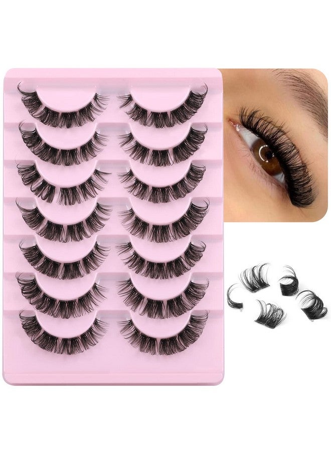 D Curl Clusters Lashes Natural Russian Strip Eyelashes Extensions Fluffy Wispy Faux Mink Lashes Extension Individual Diy Lash Pack 7 Pairs (70 Clusters Eye Lashes)