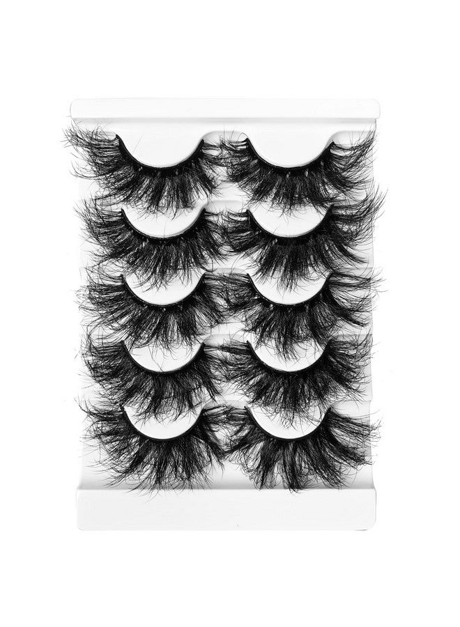 False Eyelashes 25Mm Lashes Fluffy Long Dramatic Faux 3D Mink Lashes Pack Thick Volume Crisscrossed Soft False Lashes 5 Pairs Multipack