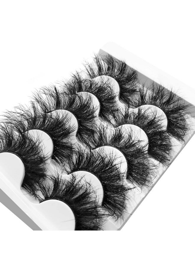 False Eyelashes 25Mm Lashes Fluffy Long Dramatic Faux 3D Mink Lashes Pack Thick Volume Crisscrossed Soft False Lashes 5 Pairs Multipack