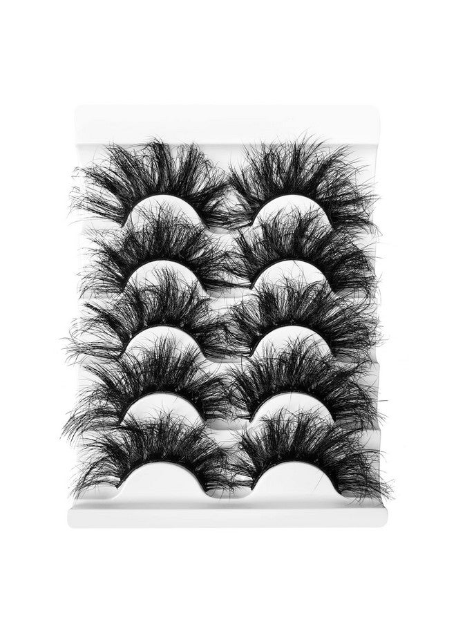 False Eyelashes 25Mm Lashes Fluffy Long Dramatic Faux 3D Mink Lashes Pack Thick Volume Crisscrossed Soft False Lashes 5 Pairs Multipack