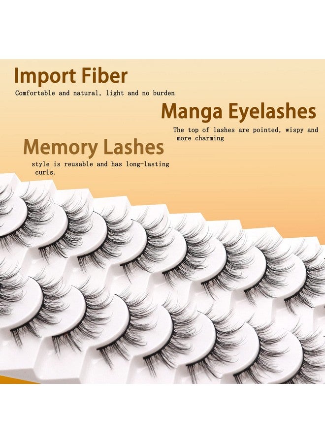 Manga Lashes Natural Look Fluffy False Eyelashes Asian Cosplay Wispy Anime Eye Lashes 10 Pairs Pack (6D75)