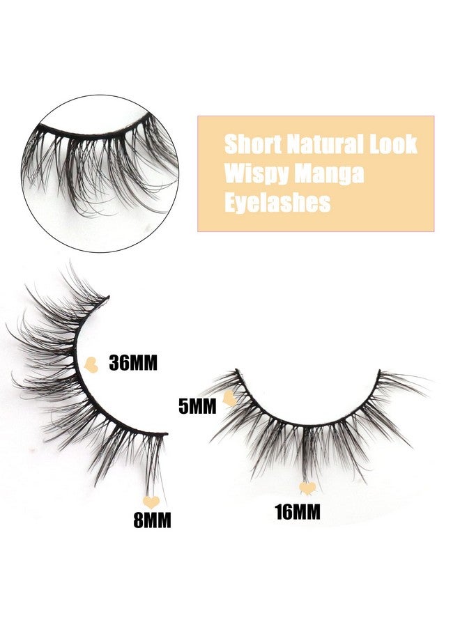 Manga Lashes Natural Look Fluffy False Eyelashes Asian Cosplay Wispy Anime Eye Lashes 10 Pairs Pack (6D75)