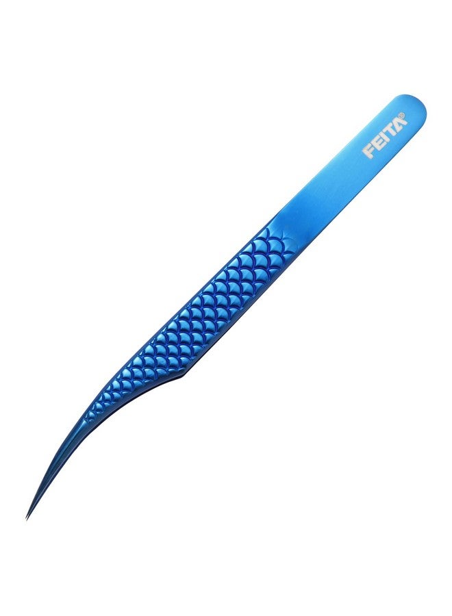 Diamond Grip Eyelash Extensions Tweezer Lash Precision Tweezers, Japanese Steel Dolphinshaped Tip, False Lashes Application Tools, Blue 1Pc