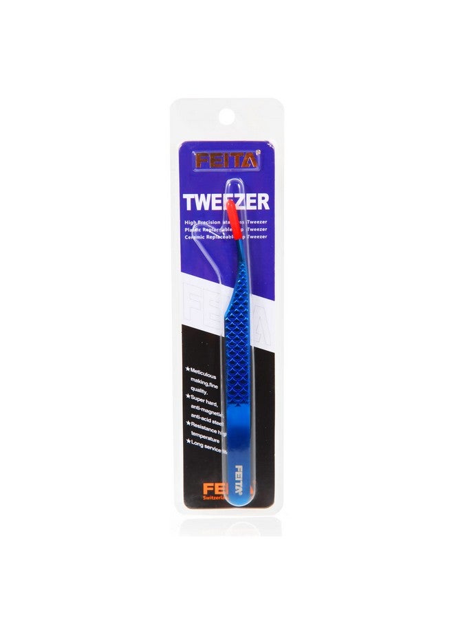 Diamond Grip Eyelash Extensions Tweezer Lash Precision Tweezers, Japanese Steel Dolphinshaped Tip, False Lashes Application Tools, Blue 1Pc
