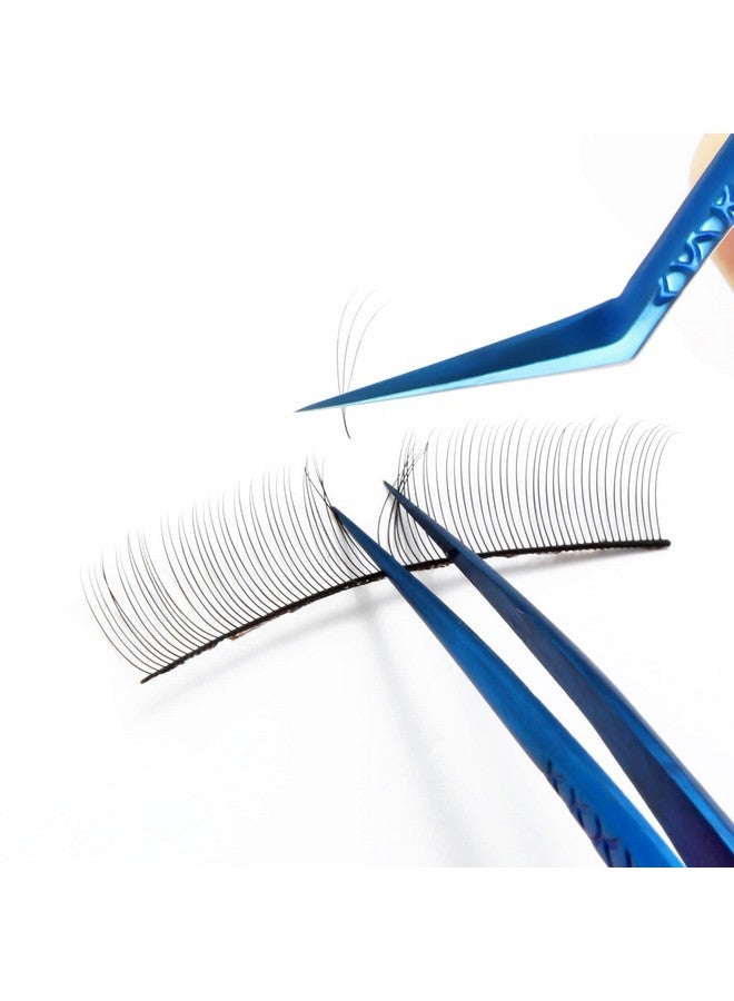 Diamond Grip Eyelash Extensions Tweezer Lash Precision Tweezers, Japanese Steel Dolphinshaped Tip, False Lashes Application Tools, Blue 1Pc