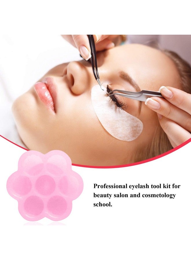 100 Pcs Eyelash Extension Glue Holder Flower Shape Glue Cup Plastic Glue Pallet Pad With A Roll Of Glue Point For Eyelash Extension Supply