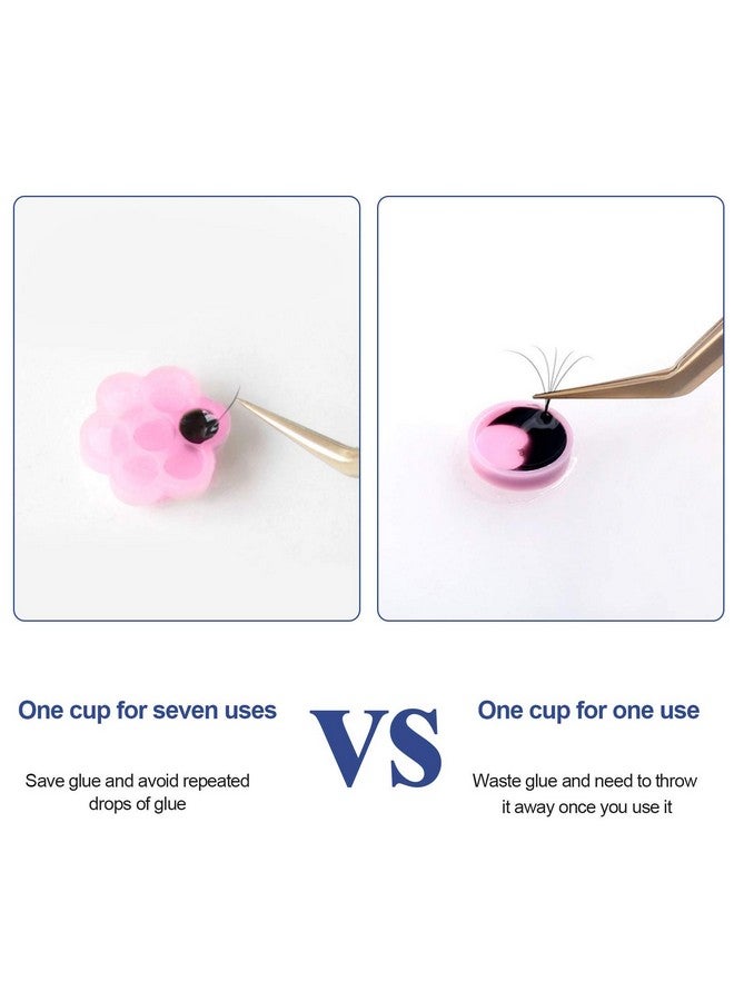 100 Pcs Eyelash Extension Glue Holder Flower Shape Glue Cup Plastic Glue Pallet Pad With A Roll Of Glue Point For Eyelash Extension Supply