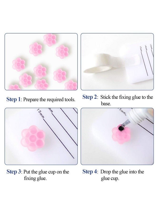 100 Pcs Eyelash Extension Glue Holder Flower Shape Glue Cup Plastic Glue Pallet Pad With A Roll Of Glue Point For Eyelash Extension Supply