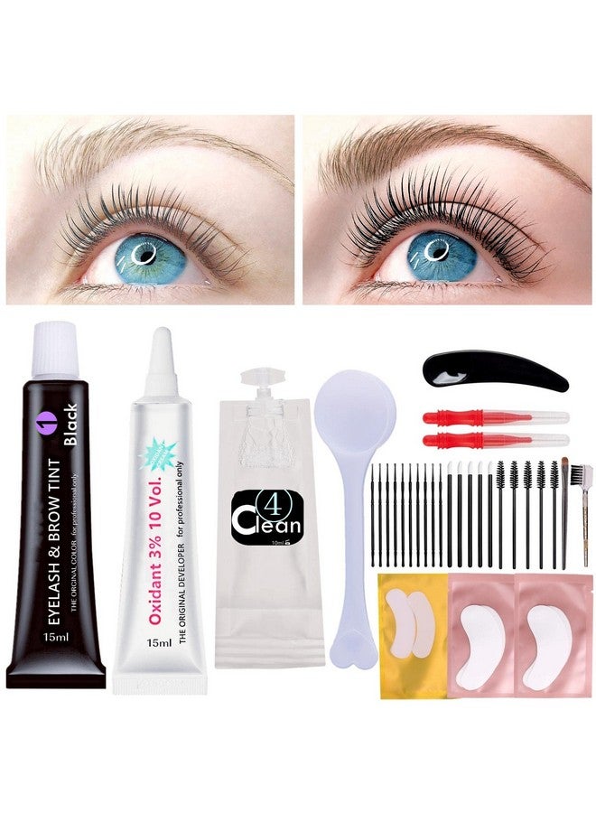 Lash Tint Kit Black, 15Ml Eyelash Dye, Full Brow T.I.N.T. Set With Tools, Diy Eyelash Eyebrow Tinting Makeup At Home, Be Voluminous And Energetic For 6 Weeks(Black Stain Mascara Look)