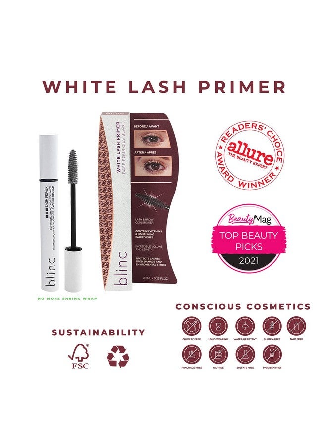 White Lash Primer, Lash Boosting Conditioning Eyelash Primer Mascara With Vitamin E And Growth Promotion Peptides, Volumizing And Lengthening White Mascara Primer, 6.8Ml ; 0.23 Fl. Oz