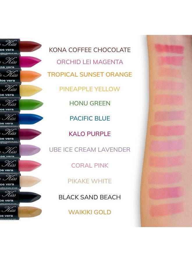 Pack Of 12 Color Changing Aloe Vera Lipstick Set Made In Usa (Colors Of Aloha 03)