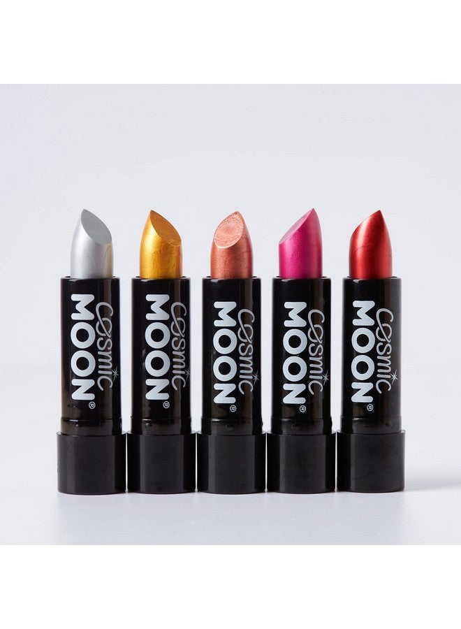 Metallic Lipstick 0.17Oz For Mesmerising Metallic Lips! Set Of 5 Colours Includes: Silver, Gold, Rose Gold, Pink, Red