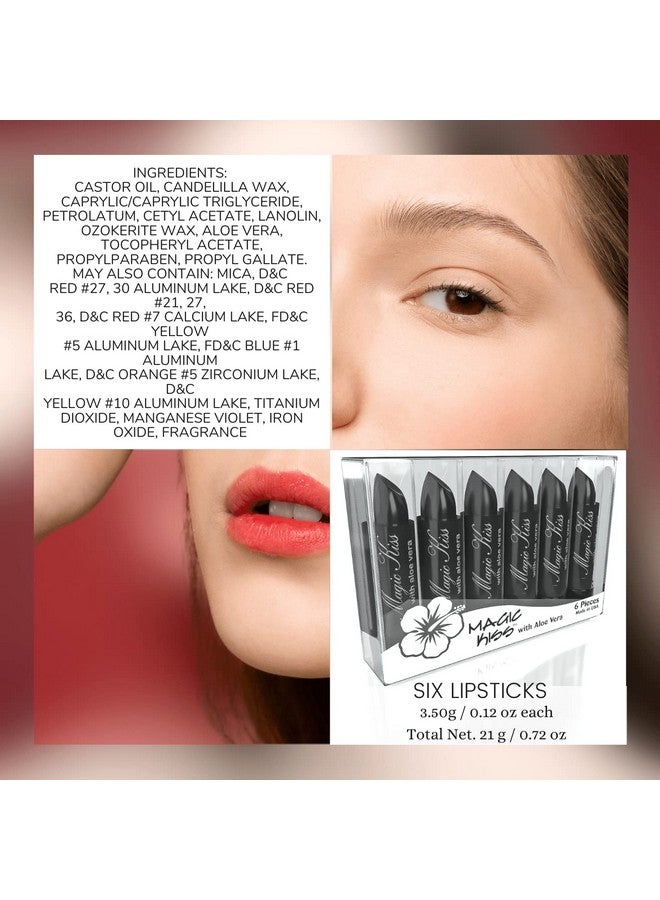 Lipstick Set Aloe Vera Color Changing 6 Pack Made In Usa (Black)