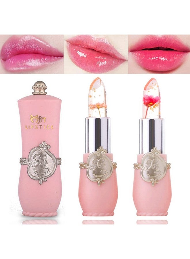 2 Pcs Crystal Flower Jelly Lipstick,Magic Color Changing Lipstick,Ph Clear Temperature Color Changing Lip Gloss,Lip Balm,Long Lasting Nourishing Moisturizing Lip Stick Set(Set A)