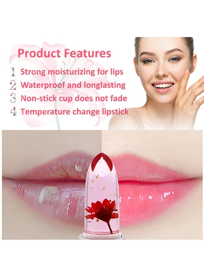 2 Pcs Crystal Flower Jelly Lipstick,Magic Color Changing Lipstick,Ph Clear Temperature Color Changing Lip Gloss,Lip Balm,Long Lasting Nourishing Moisturizing Lip Stick Set(Set A)