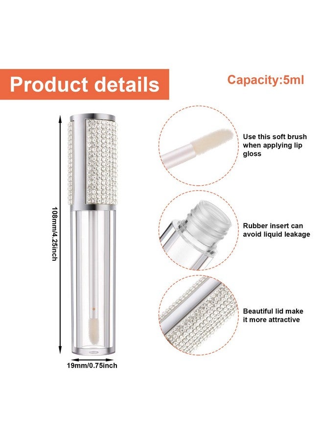 12 Pieces Crystal Rhinestone Lip Gloss Tubes Empty Lip Gloss Bottles Refillable Rhinestone Lip Gloss Container Lip Balm Tubes Plastic Cosmetic Bottles With Rubber Inserts, 5 Ml (Silver)