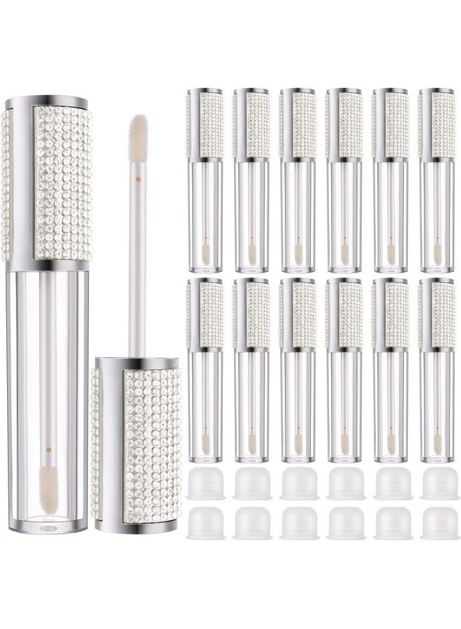 12 Pieces Crystal Rhinestone Lip Gloss Tubes Empty Lip Gloss Bottles Refillable Rhinestone Lip Gloss Container Lip Balm Tubes Plastic Cosmetic Bottles With Rubber Inserts, 5 Ml (Silver)