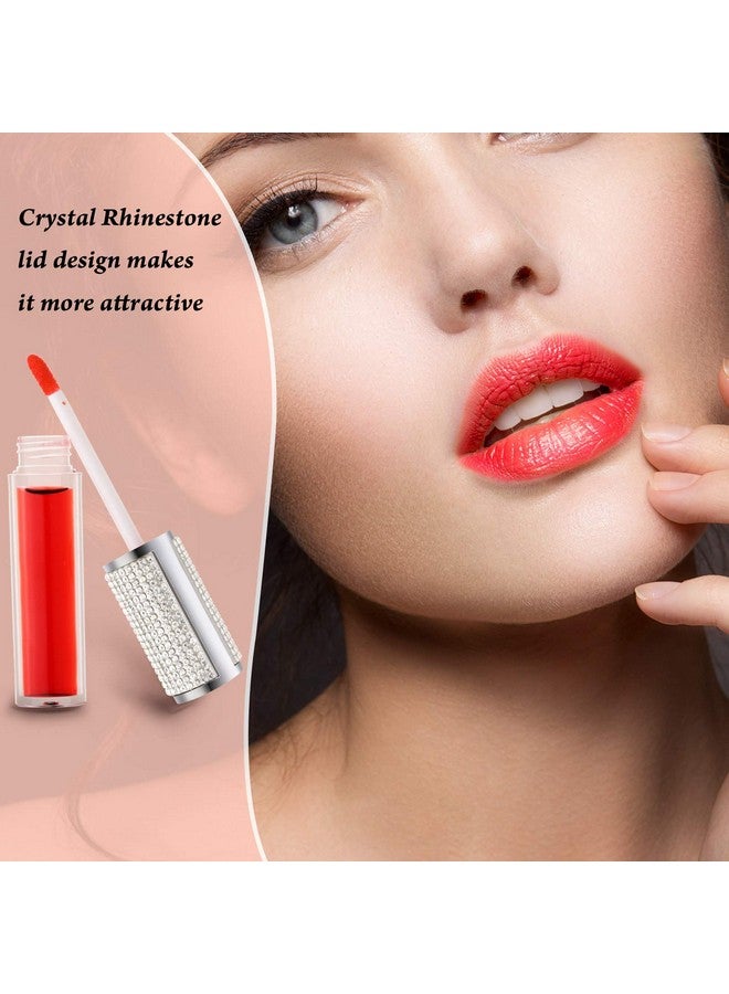 12 Pieces Crystal Rhinestone Lip Gloss Tubes Empty Lip Gloss Bottles Refillable Rhinestone Lip Gloss Container Lip Balm Tubes Plastic Cosmetic Bottles With Rubber Inserts, 5 Ml (Silver)