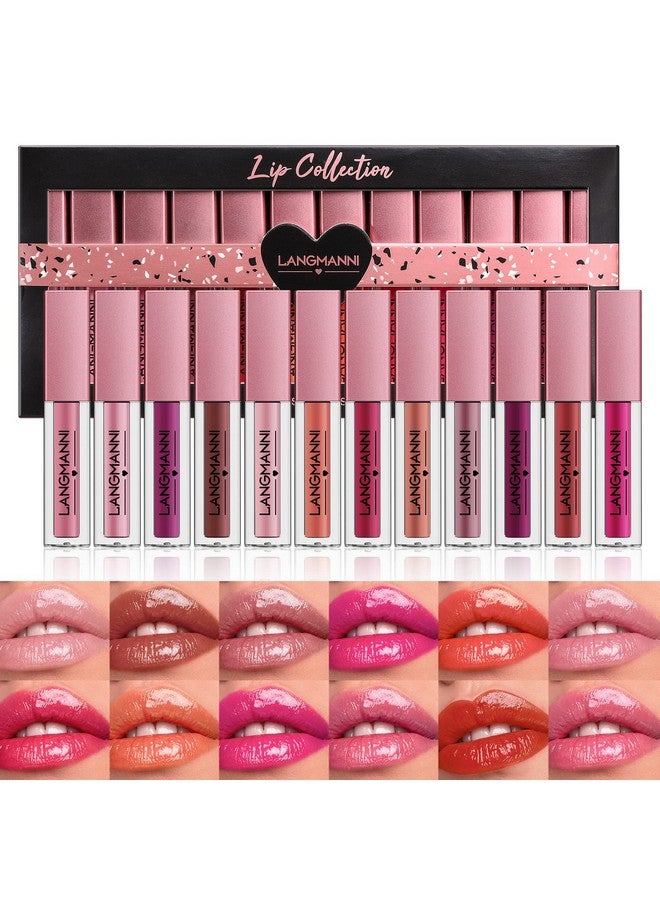 12Pcs Lip Gloss Collection Makeup Set, Shiny Smooth Soft Liquid Lip Glosses Lip Stain With Rich Varied Colors For Girls And Women Makeup