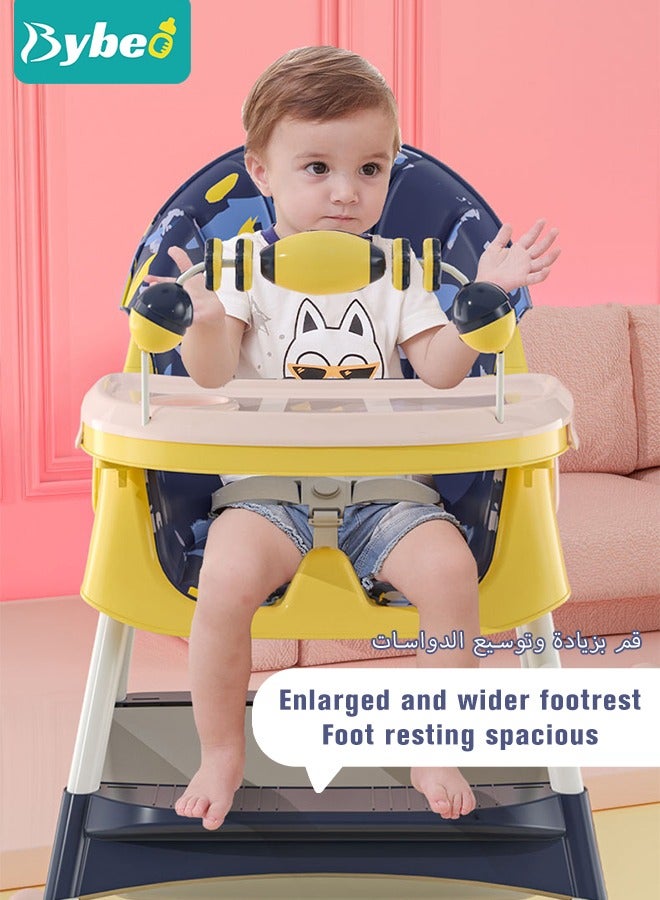 Baby High Chair for Toddlers, Foldable Children Highchairs, Dining Booster Seats with Adjustable Seat Height & Backrest, 4 Wheels and Removable Tray