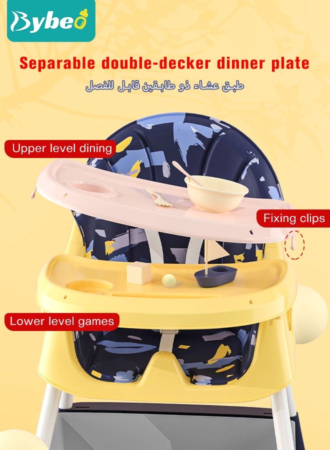 Baby High Chair for Toddlers, Foldable Children Highchairs, Dining Booster Seats with Adjustable Seat Height & Backrest, 4 Wheels and Removable Tray