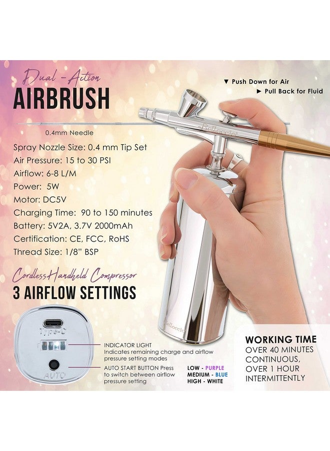 Complete Cordless Handheld Airbrush Cosmetic Makeup System With 4 Fair Foundation Shades, Professional 18Piece Kit, Moisturizing Primer, Blush, Bronzer, Highlighter, Concealer, User Guide