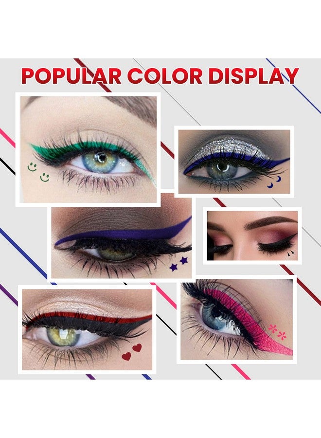 6 Colored Doubleheaded Liquid Eyeliner Stamp Pen Set, Blue Red Pink Purple Green Black Colorful Eye Liners For Women, Waterproof Longlasting Star Moon Heart Cute Eye Face Makeup