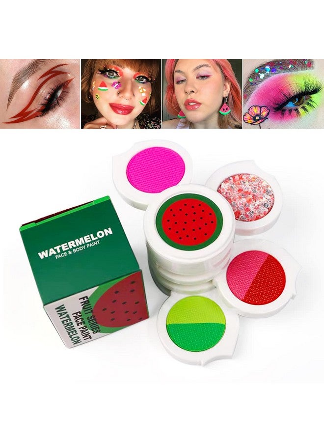 Water Activated Eyeliner Palette With Pressed Chunky Neon Glitter , Water Activated Face Body Paint Uv Glow In The Dark Black Light, Water Based Graphic Hydra Eyeliners With Cute Fruit Design