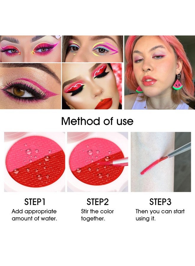 Water Activated Eyeliner Palette With Pressed Chunky Neon Glitter , Water Activated Face Body Paint Uv Glow In The Dark Black Light, Water Based Graphic Hydra Eyeliners With Cute Fruit Design