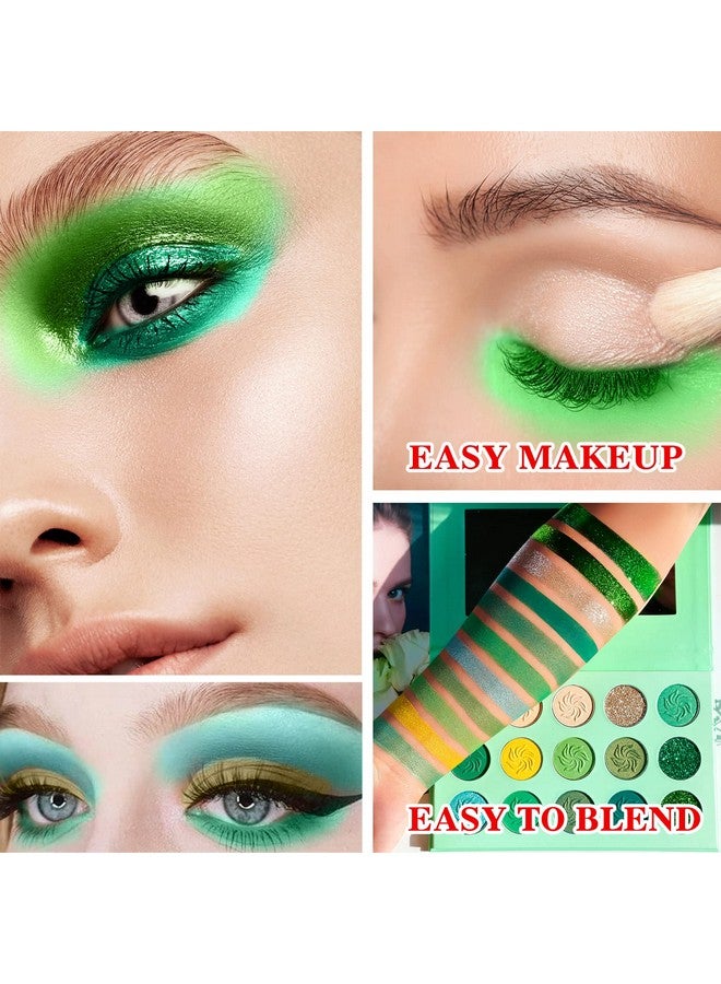 Green Eyeshadow Palette,Eye Shadow Plattet,15 Colors Professional Makeup Palette,Matte Glitter Highly Pigmented Eyeshadow Palette For Eye Makeup, Long Lasting Waterproof Colorful Eye Shadow Powder