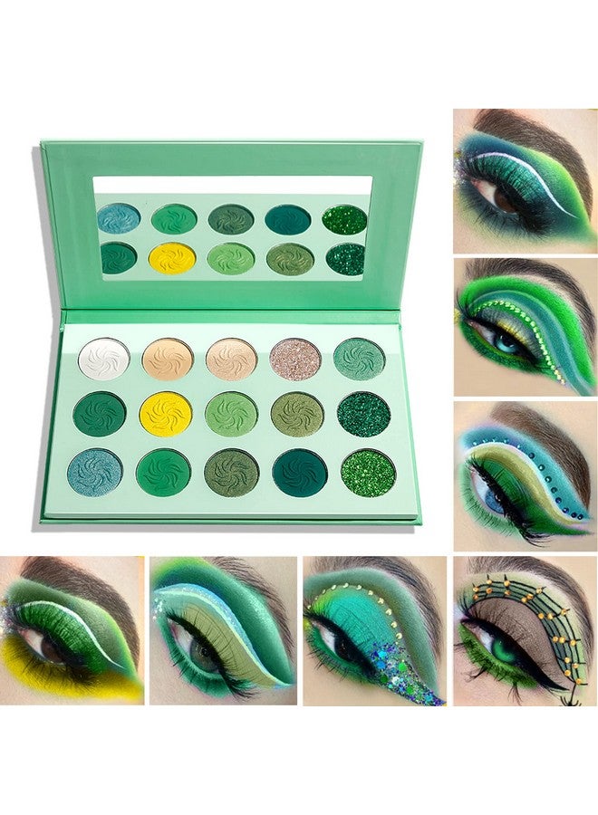 Green Eyeshadow Palette,Eye Shadow Plattet,15 Colors Professional Makeup Palette,Matte Glitter Highly Pigmented Eyeshadow Palette For Eye Makeup, Long Lasting Waterproof Colorful Eye Shadow Powder