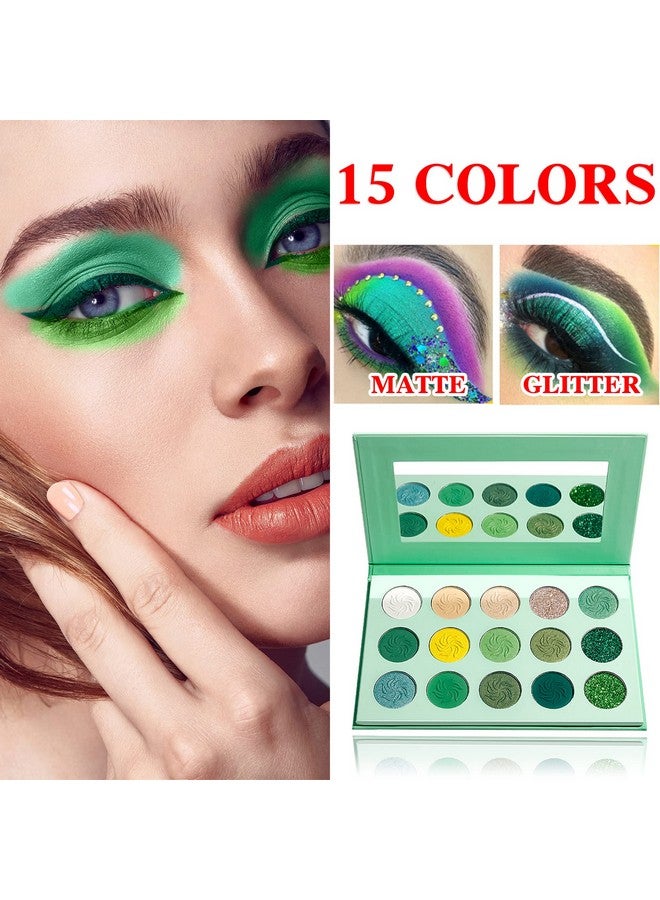 Green Eyeshadow Palette,Eye Shadow Plattet,15 Colors Professional Makeup Palette,Matte Glitter Highly Pigmented Eyeshadow Palette For Eye Makeup, Long Lasting Waterproof Colorful Eye Shadow Powder