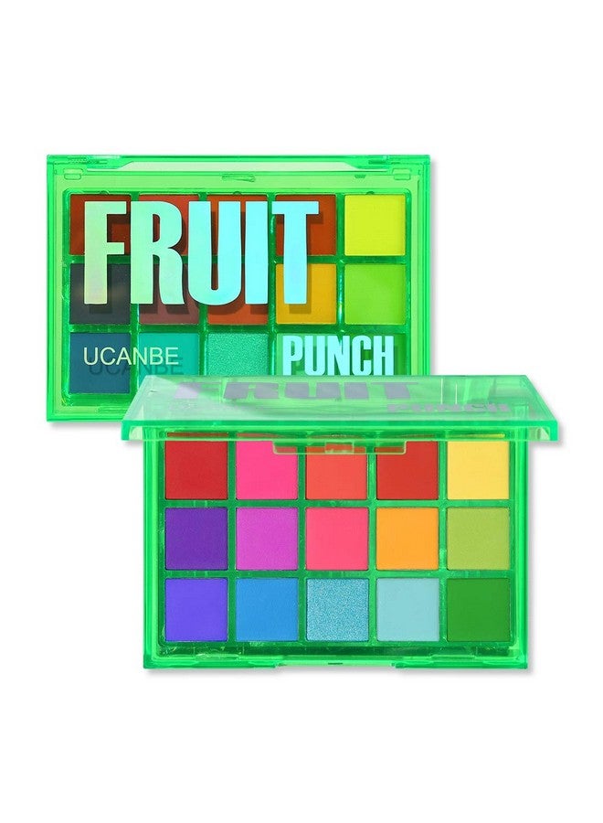 Bright Colorful Neon Rainbow Makeup Eyeshadow Palette 15 Shades Green Purple Yellow Make Up Pallets Kit Vibrant Shimmer Matte Pigmented Blendable Fruit Punch