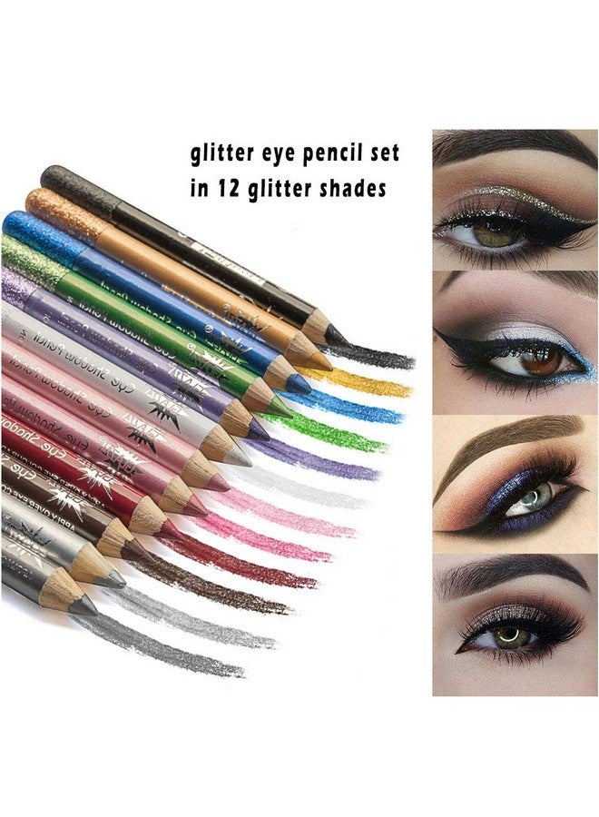 Jumbo Glitter Eyeliner Pencils 12 Metallic Colors Eyeliners & Eyeshadow Pencil Set, Natural Long Lasting Hypoallergenic Eye Makeup