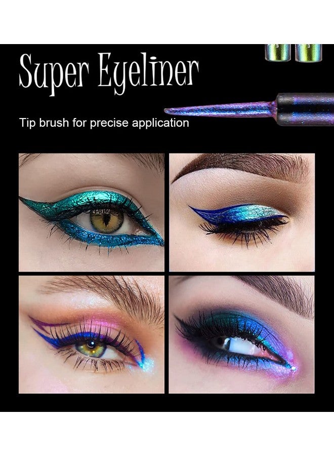 Chameleon Liquid Glitter Eyeliner, Metallic Satin Eyeliner Liquid Liner Multireflective Sparkle Finish, Smudgeproof Longlasting Glitter Eye Shadow Makeup, 01 Gold