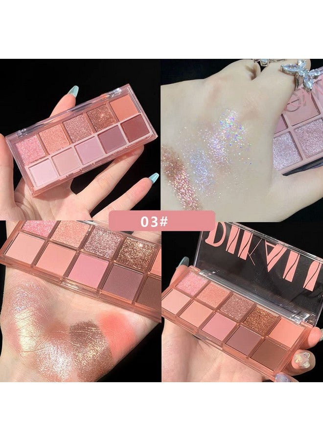 10 Colors Eyeshadow Palette,Highly Pigmented Matte Shimmer Eye Makeup Palette Pink Eyeshadow Shades Glitter Eye Shadow Velvety Texture Nude Eyeshadow,03