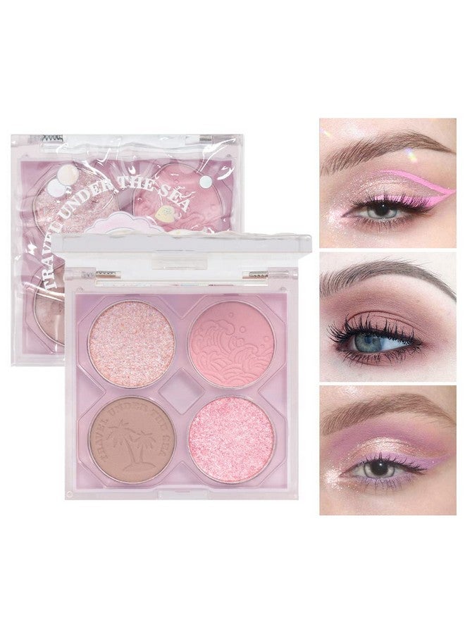 Pink Mini Eyeshadow Palette Glitter Eye Shadow Makeup 4 Colors ,Warm Brown Pink Eyeshadow Shiny Sparkle Shimmer Glitter Eyeshadow Waterproof Pallete,Sliver Glitter Eye Eyeshadow Make Up (02)