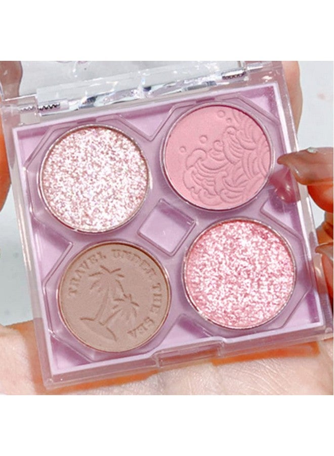 Pink Mini Eyeshadow Palette Glitter Eye Shadow Makeup 4 Colors ,Warm Brown Pink Eyeshadow Shiny Sparkle Shimmer Glitter Eyeshadow Waterproof Pallete,Sliver Glitter Eye Eyeshadow Make Up (02)