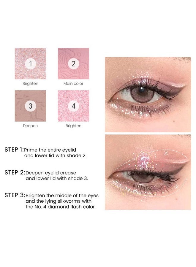 Pink Mini Eyeshadow Palette Glitter Eye Shadow Makeup 4 Colors ,Warm Brown Pink Eyeshadow Shiny Sparkle Shimmer Glitter Eyeshadow Waterproof Pallete,Sliver Glitter Eye Eyeshadow Make Up (02)