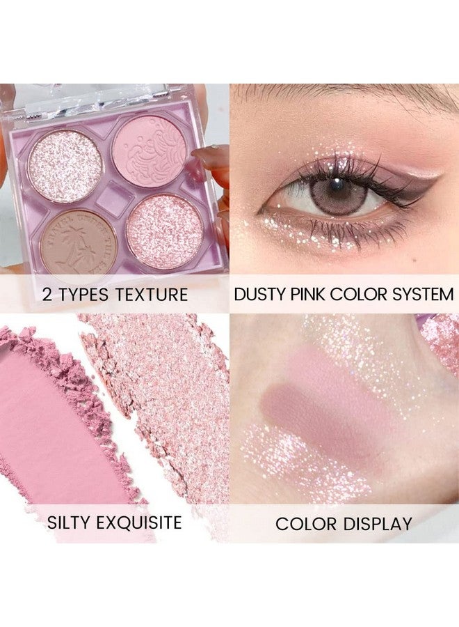 Pink Mini Eyeshadow Palette Glitter Eye Shadow Makeup 4 Colors ,Warm Brown Pink Eyeshadow Shiny Sparkle Shimmer Glitter Eyeshadow Waterproof Pallete,Sliver Glitter Eye Eyeshadow Make Up (02)