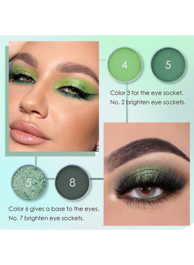 9 Colors Shimmer Matte Eyeshadow Palette.Waterproof Colorpop Light To Dark Green Eye Shadow Paleta.Highly Pigmented Glitter Eyeshadow Makeup Palet.Forest Grass Olive Tea Green Moss Green Powder