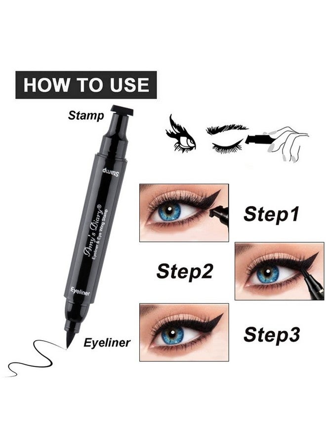 Eyeliner Stamp 2 Pens Winged Stamp Eyeliner, Perfect Wing Cat Eye Stencil Stamp For All Eye Shapes, Winged Eyeliner Stamp, Perfect Wing Cat Eye Liner, Waterproof & Smudgeproof