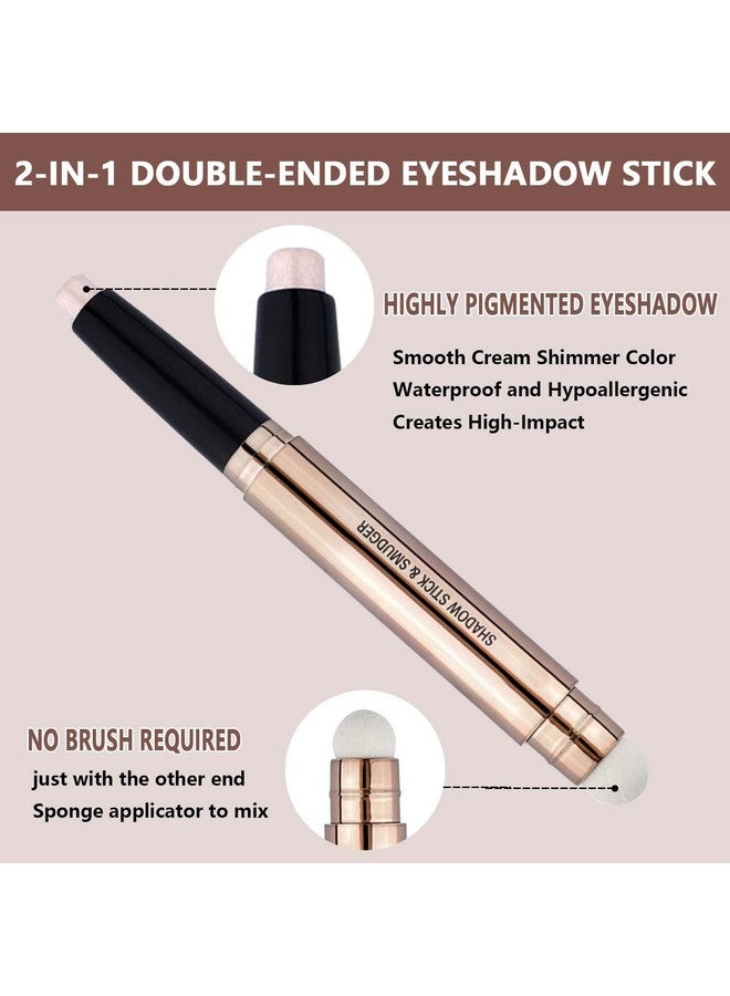 Cream Eyeshadow Stick,Nude Pink Smooth Shimmer Pencil，Hypoallergenic Waterproof Long Lasting Glitter Eye Shadow Pen Highlighter Stick ，Multidimensional Eyes Look (Cream Shimmer 02)