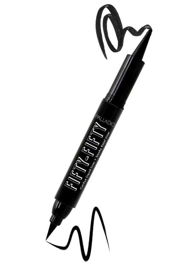 Fiftyfifty Eye Liquid Liner, Dual Ended, Professional Eye Styling, Ultrasoft Kajal Crayon And Super Precise Fiber Tip Liner, Smoky And Defined Looks, Smudge Proof, Quick Drying, Black Cat