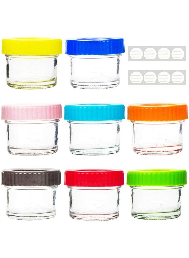 Glass Baby Food Storage 4 Ounce Stackable Baby Food Glass Containers With Airtight Lids Glass Jars With Lids 8 Assorted Colors (8 Pack)